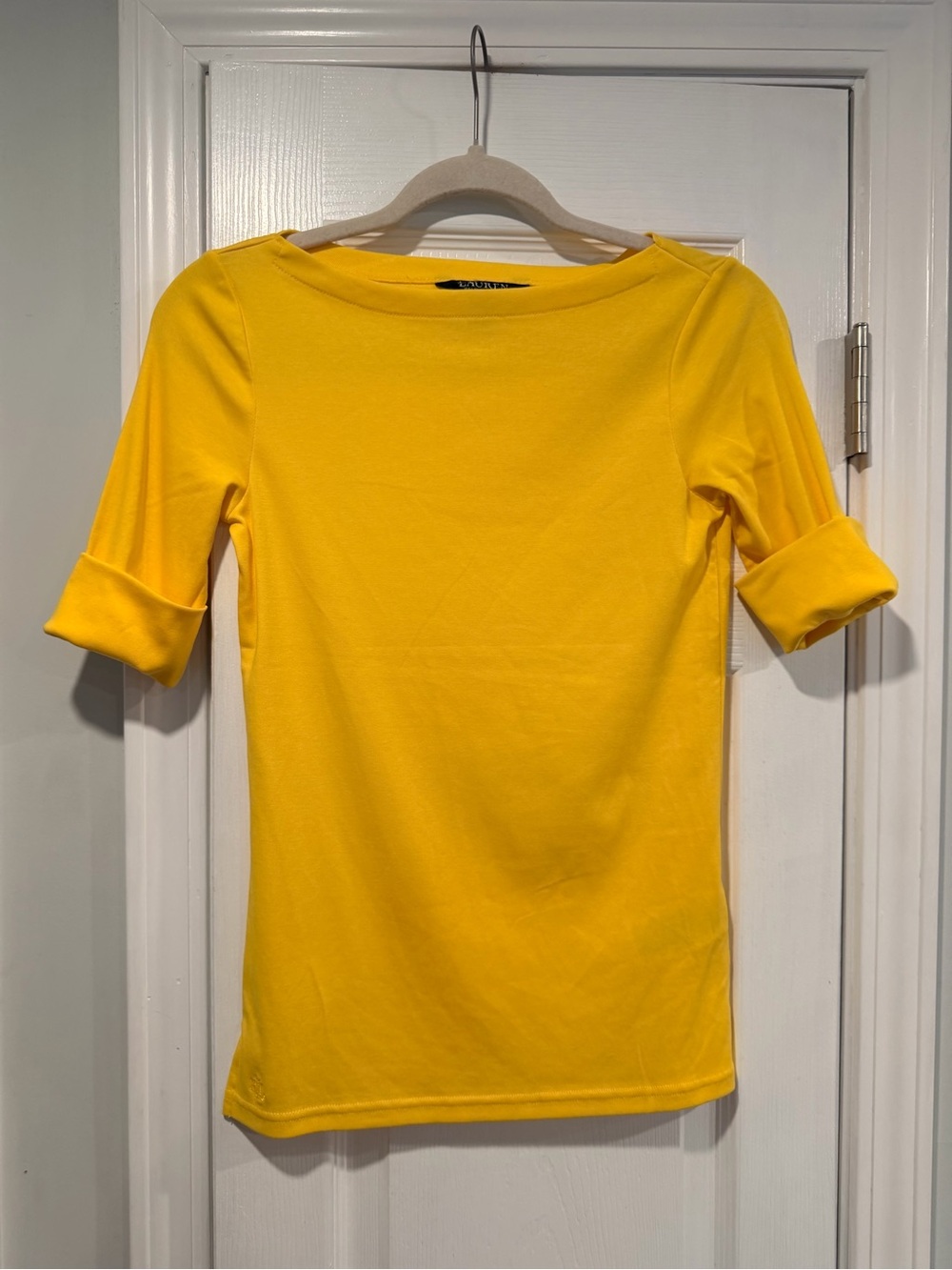 NWOT LRL Lauren Ralph Lauren Size M Yellow Boat Neck Cuffed Sleeve Top Cotton